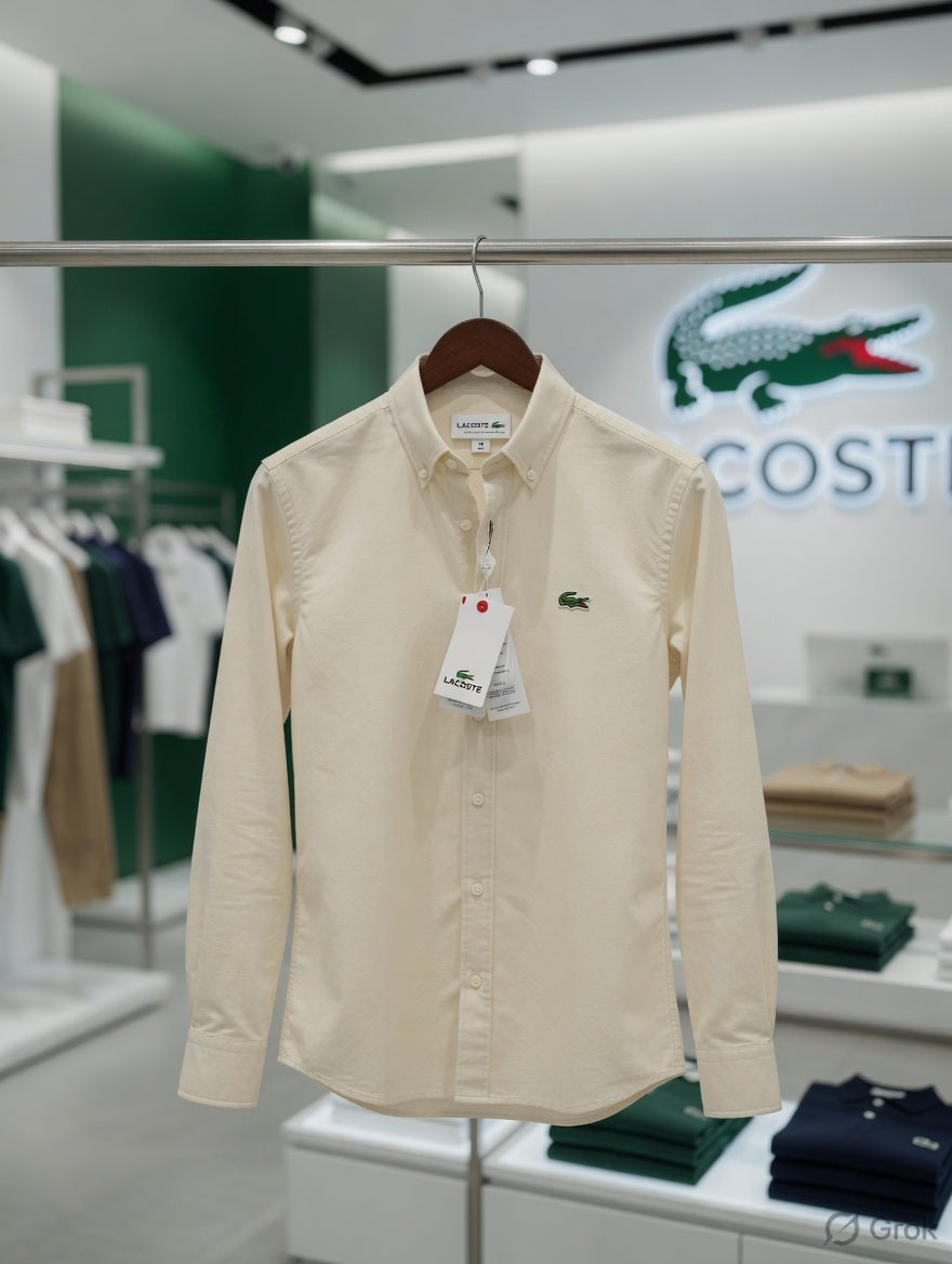 Lacoste men's cream cotton Oxford regular fit shirt
