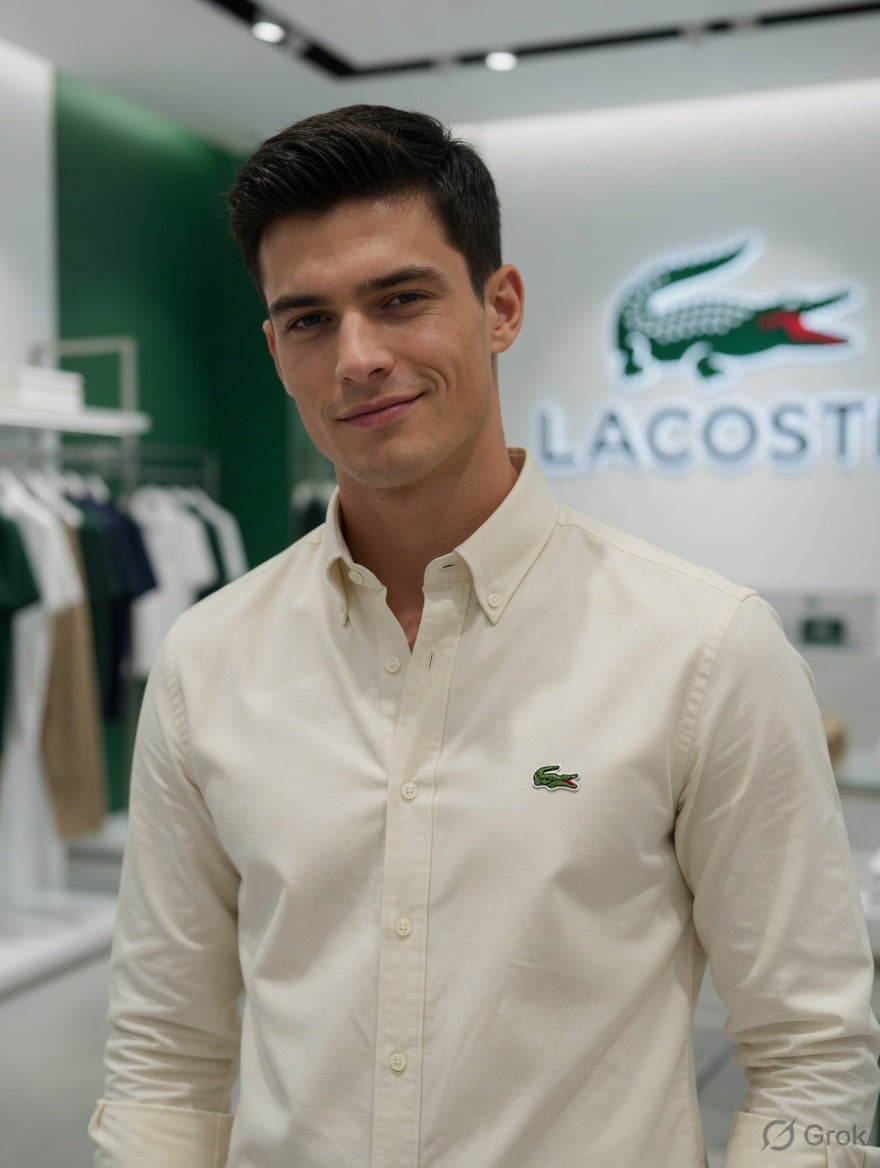 Luxury Lacoste cream Oxford shirt for men