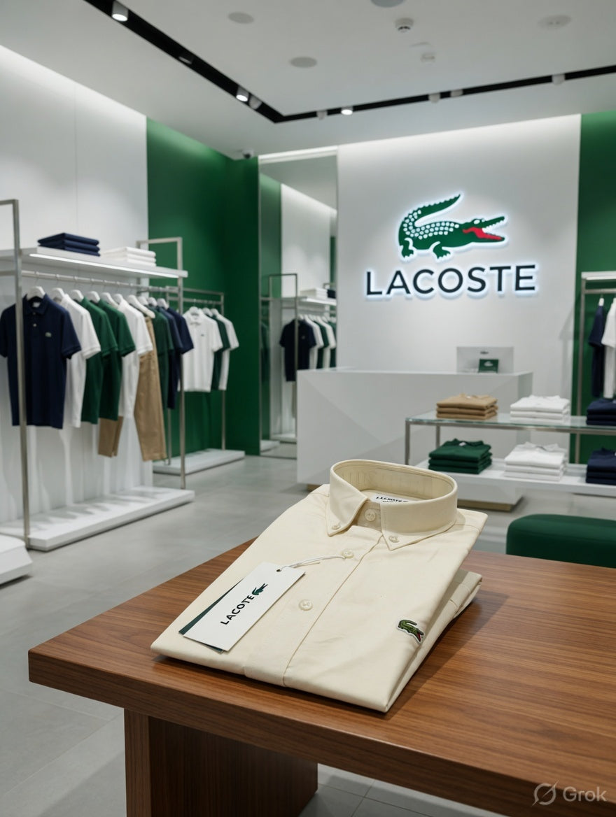 Premium Lacoste cream full sleeve Oxford shirt
