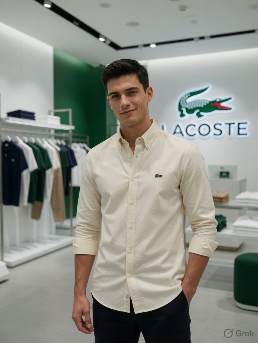 Lacoste cream cotton casual shirt with embossed buttons
