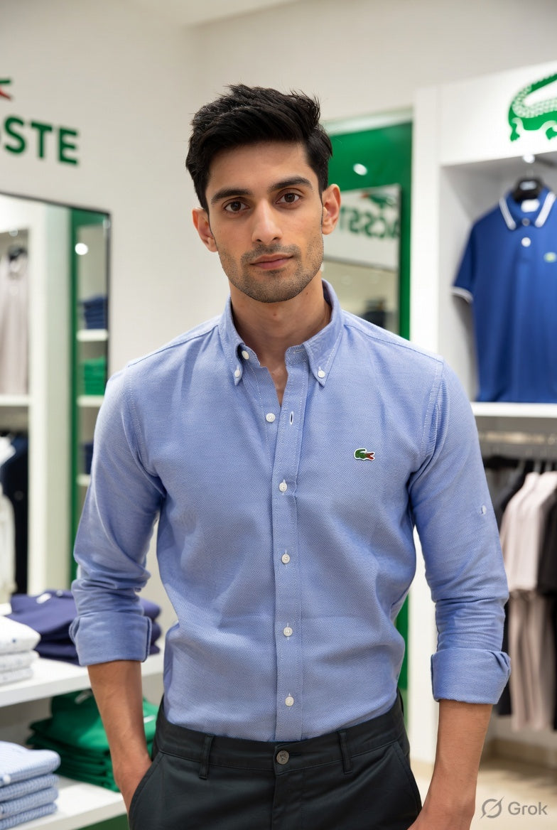 Premium Lacoste blue full sleeve Oxford shirt
