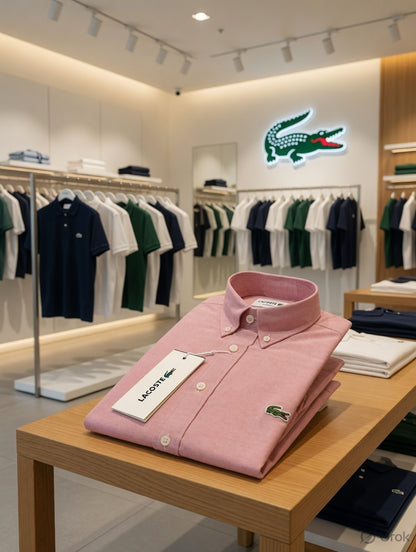 Lacoste men's onion pink cotton Oxford regular fit shirt
