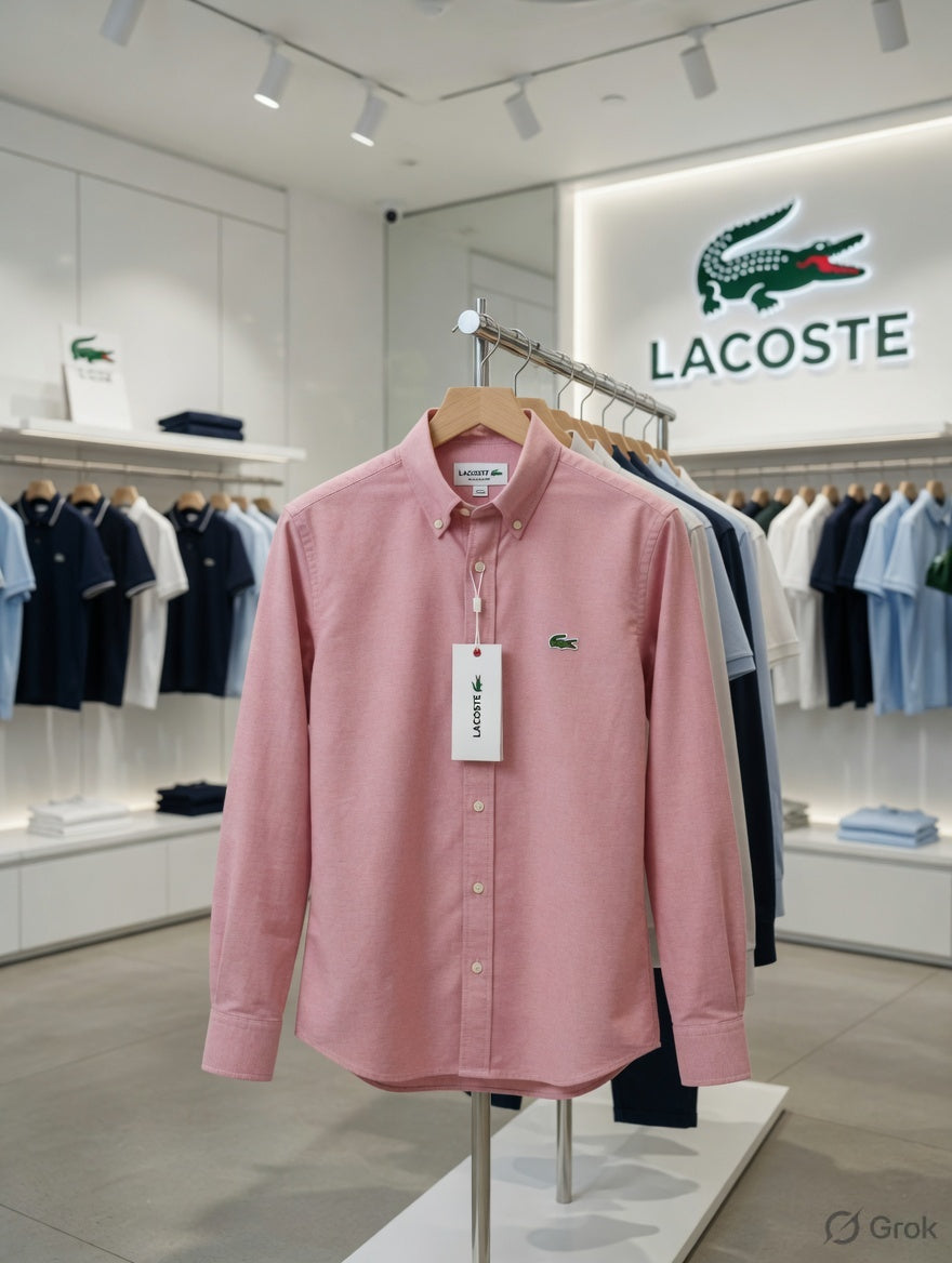 Luxury Lacoste onion pink Oxford shirt for men