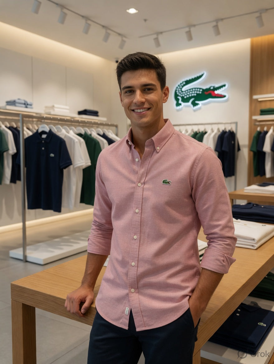 Lacoste onion pink cotton casual shirt with embossed buttons
