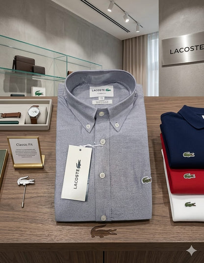 Luxury Lacoste grey Oxford cotton shirt
