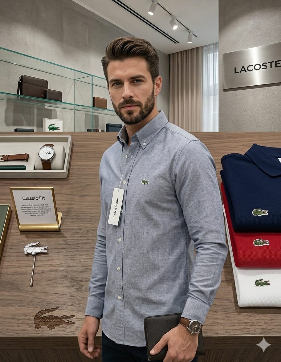 Lacoste grey cotton business casual shirt for men
