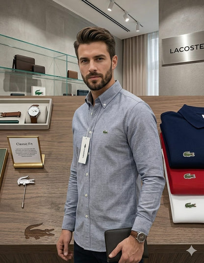 Lacoste grey cotton business casual shirt for men
