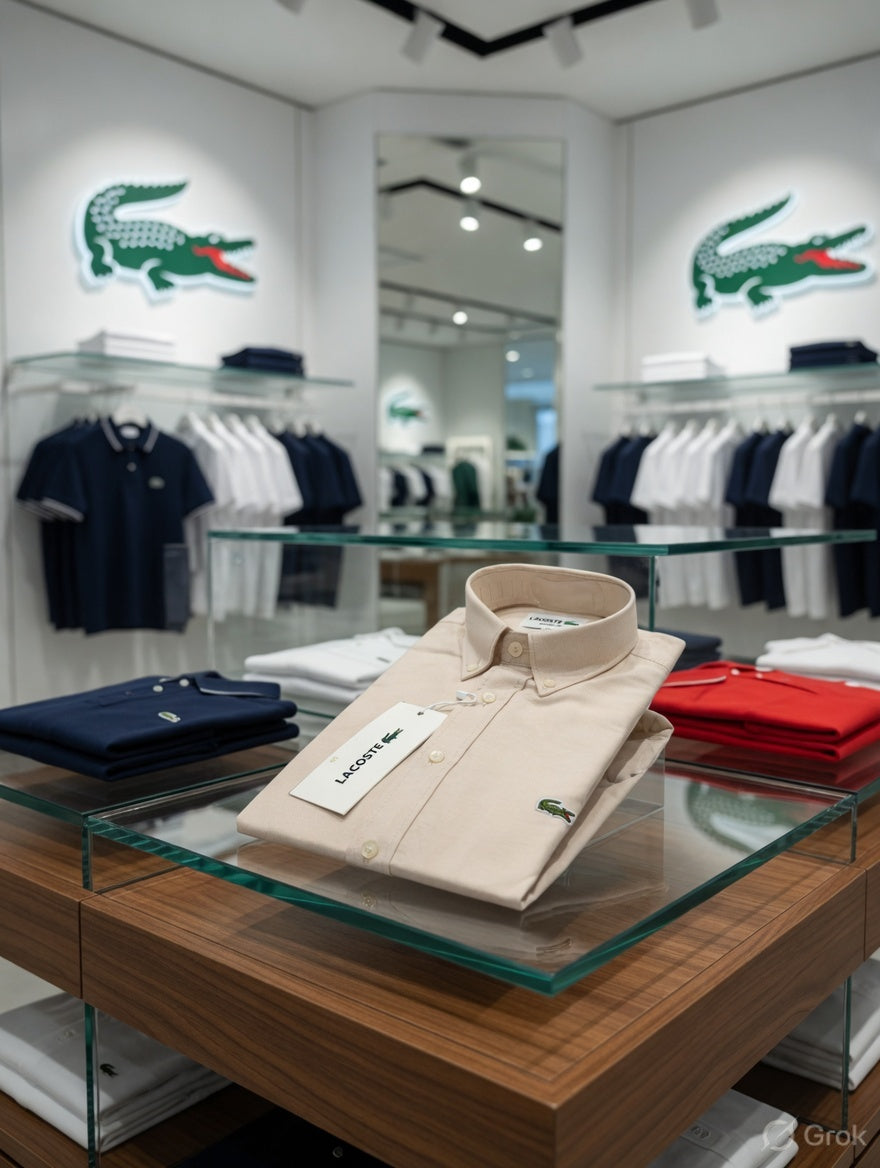 Premium Lacoste beige full sleeve Oxford shirt
