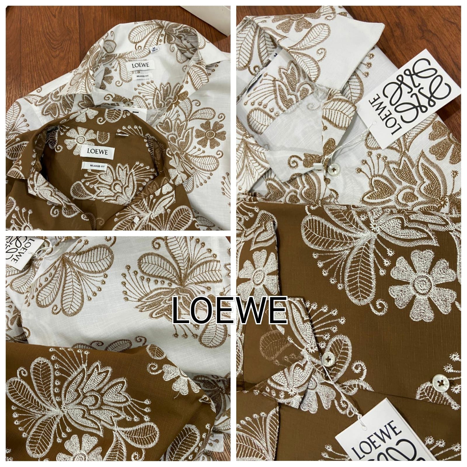 Luxury Loewe men's linen shirt collection in white and beige
