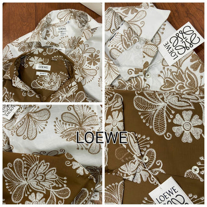 Luxury Loewe men's linen shirt collection in white and beige
