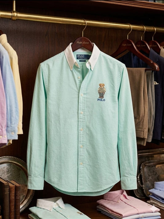 Luxury Ralph Lauren sea green regular fit cotton shirt for men