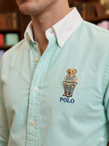 Ralph Lauren men's sea green 2-ply Oxford cotton regular fit shirt
