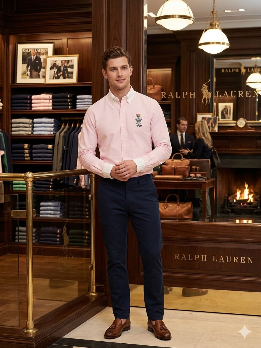 Luxury Ralph Lauren pink regular fit cotton shirt for men