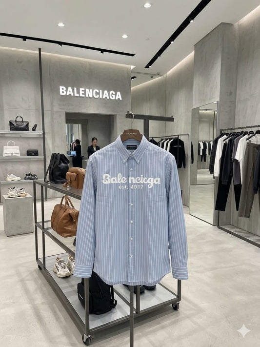 Balenciaga men's sky blue striped cotton regular fit shirt
