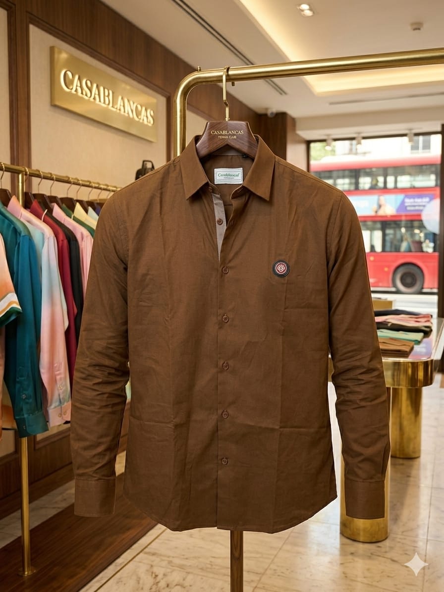 Casablanca men's brown premium cotton regular fit shirt
