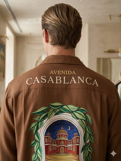 Casablanca brown designer cotton shirt for office and smart casual wear
