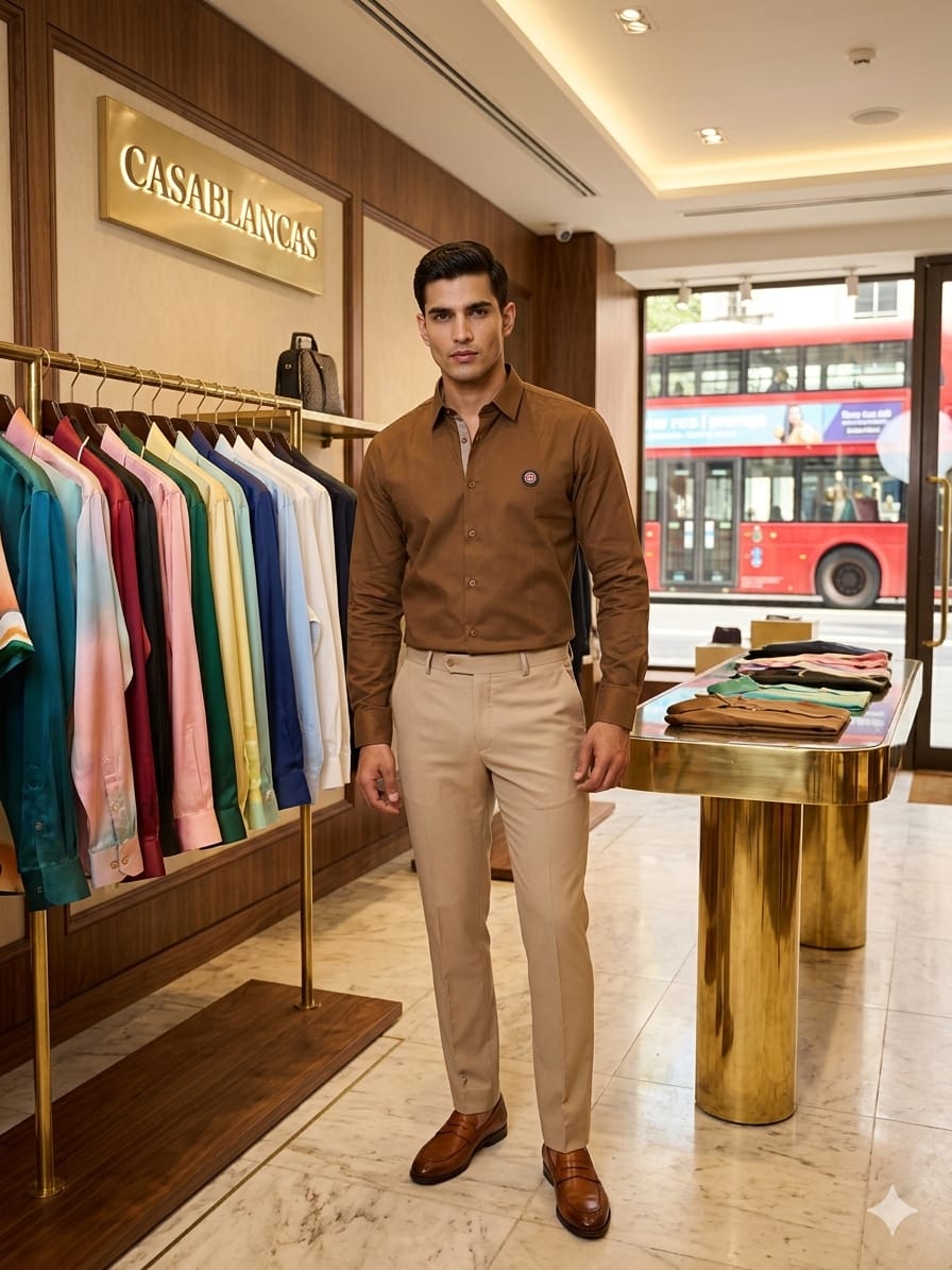 Luxury Casablanca brown regular fit cotton shirt