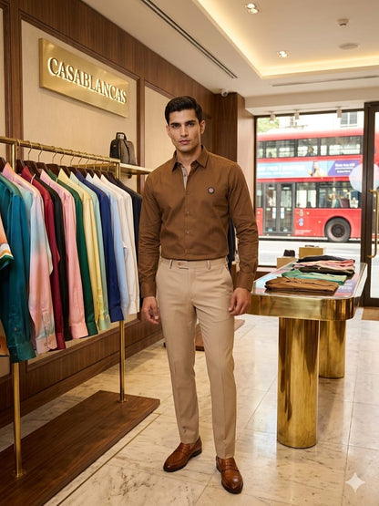 Luxury Casablanca brown regular fit cotton shirt