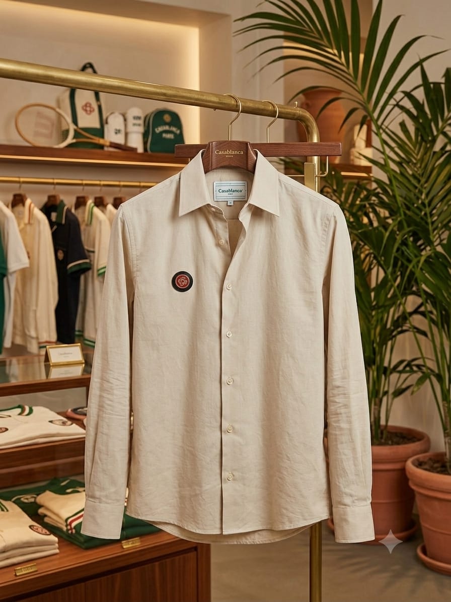 Luxury Casablanca beige regular fit cotton shirt