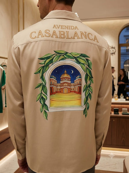 Casablanca beige designer cotton shirt with imported branded ID
