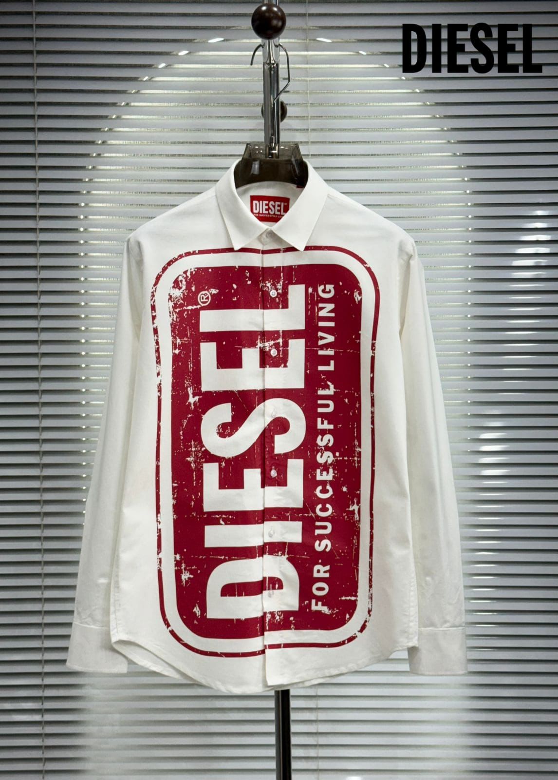 Diesel men's white 2-ply Oxford cotton regular fit shirt
