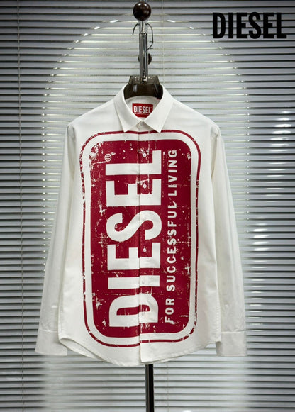 Diesel men's white 2-ply Oxford cotton regular fit shirt
