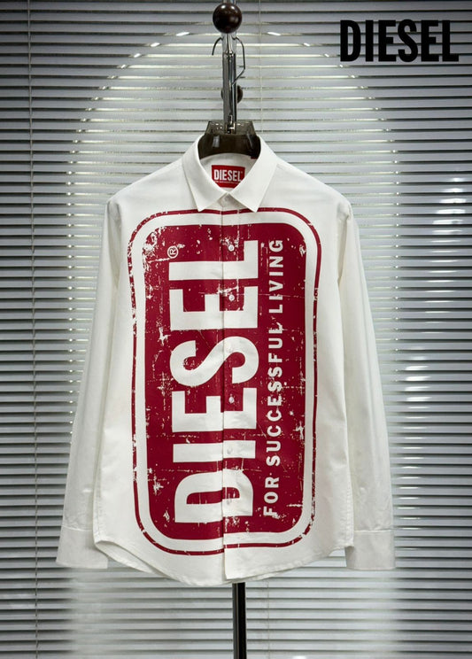Diesel men's white 2-ply Oxford cotton regular fit shirt
