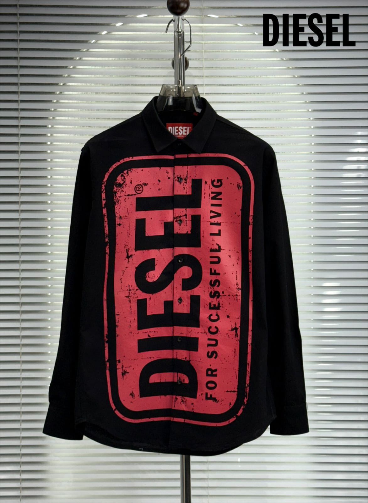 Diesel men's black 2-ply Oxford cotton regular fit shirt
