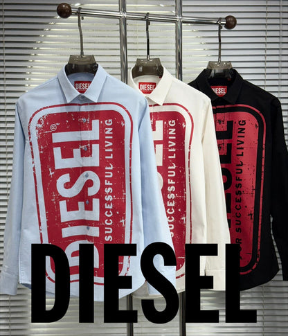 Diesel premium 2-ply Oxford cotton shirts in sky blue, white and black
