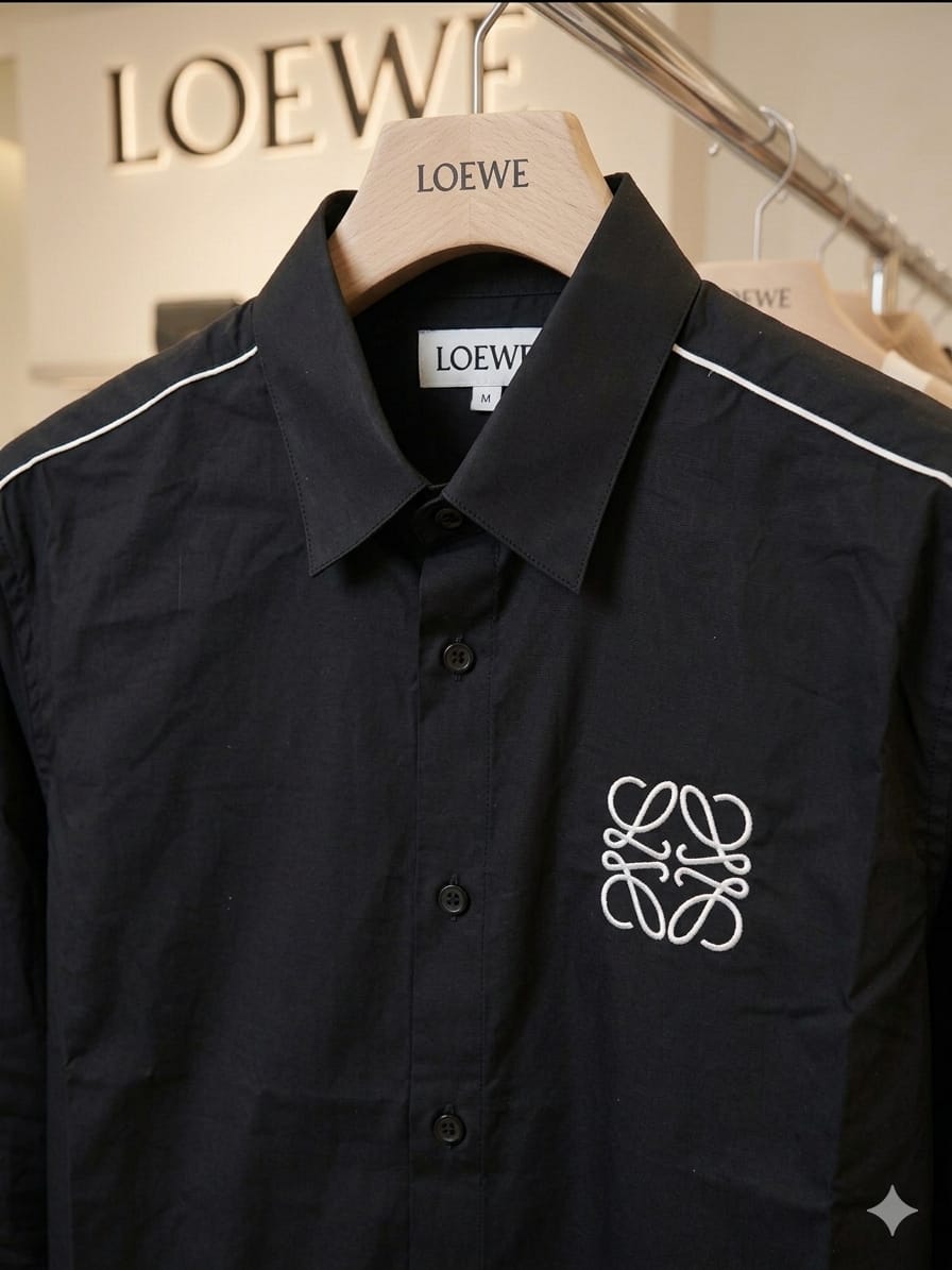 Loewe men's black premium cotton twill regular fit shirt
