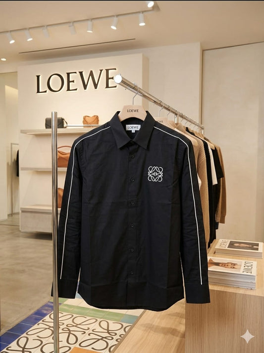 Luxury Loewe black regular fit cotton twill shirt with premium finishing

