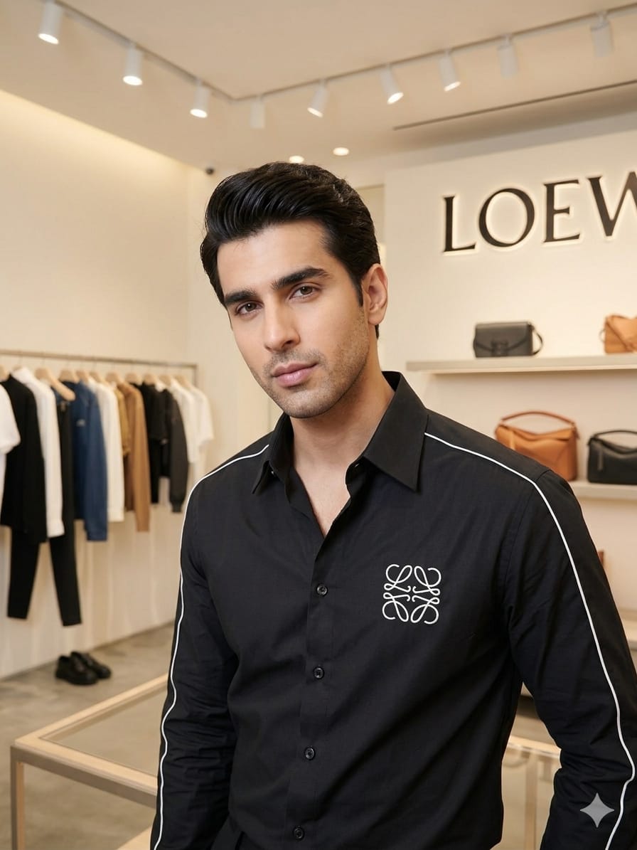 Premium Loewe black full sleeve cotton twill shirt for men
