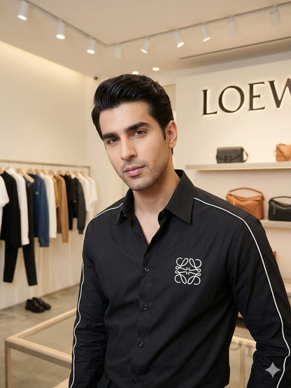 Premium Loewe black full sleeve cotton twill shirt for men
