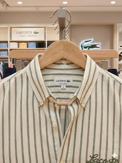 Lacoste men's white cotton linen slub regular fit shirt

