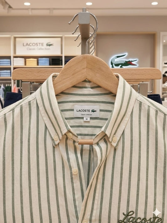 Lacoste men's white cotton linen slub regular fit shirt
