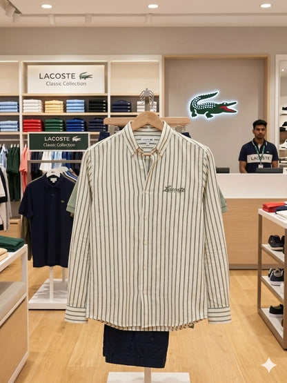 Luxury Lacoste white regular fit linen slub shirt with premium finishing
