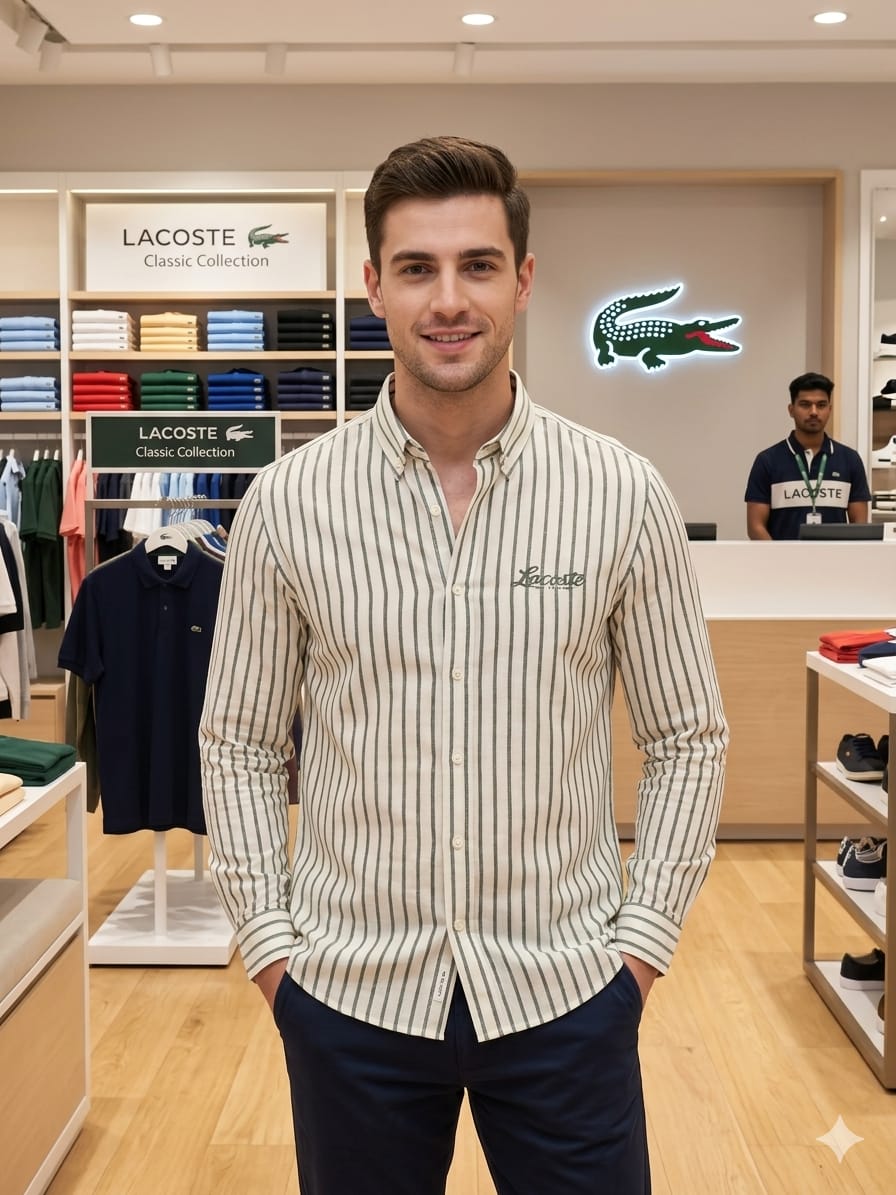 Lacoste white cotton linen shirt for office and smart casual wear
