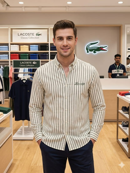 Lacoste white cotton linen shirt for office and smart casual wear
