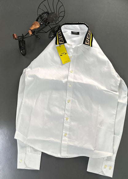 Fendi men's white premium cotton twill regular fit shirt
