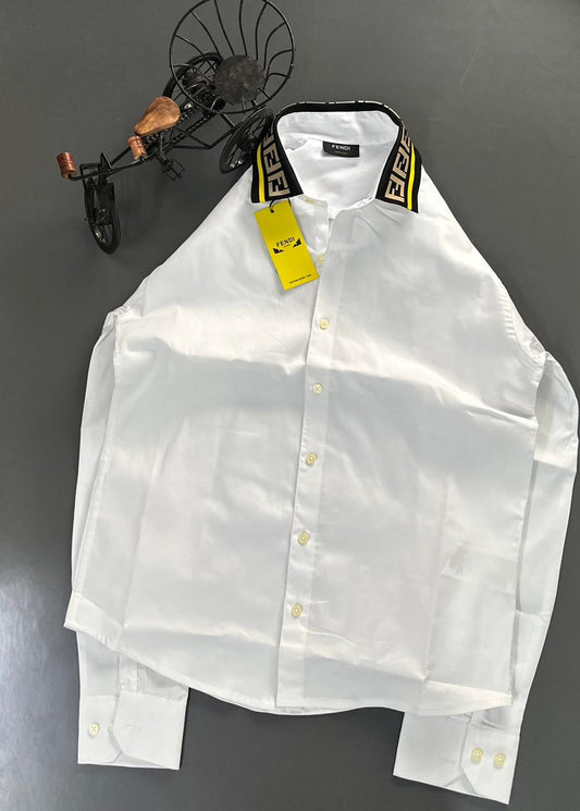 Fendi men's white premium cotton twill regular fit shirt
