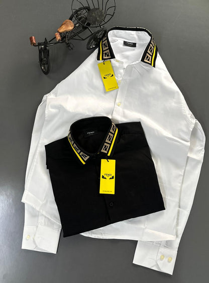 Fendi premium cotton twill regular fit shirts in black and white

