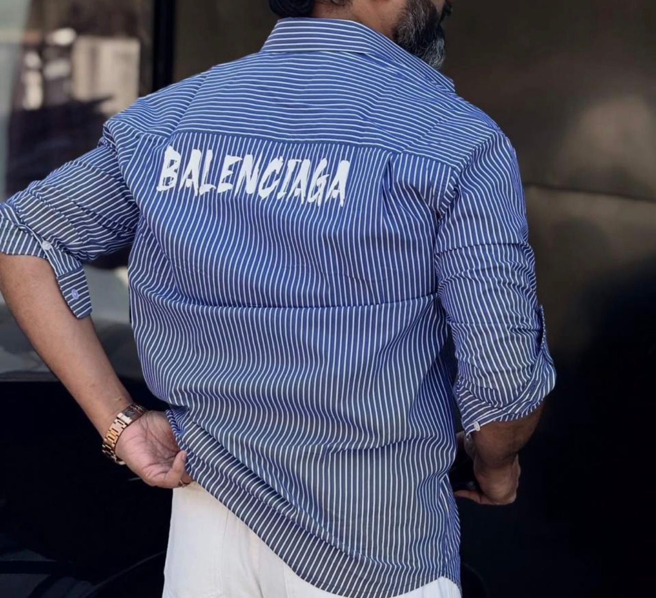 Premium Balenciaga blue full sleeve Oxford shirt for men
