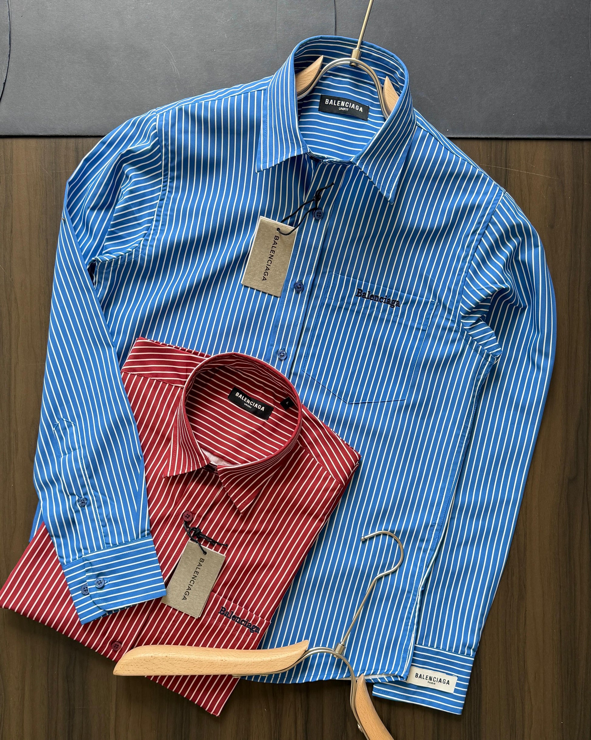 Balenciaga premium Raymond Oxford regular fit shirts in blue and red
