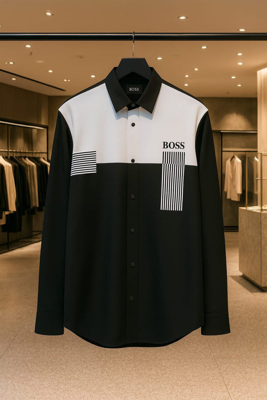 Premium BOSS black regular fit cotton shirt for business casual wear
