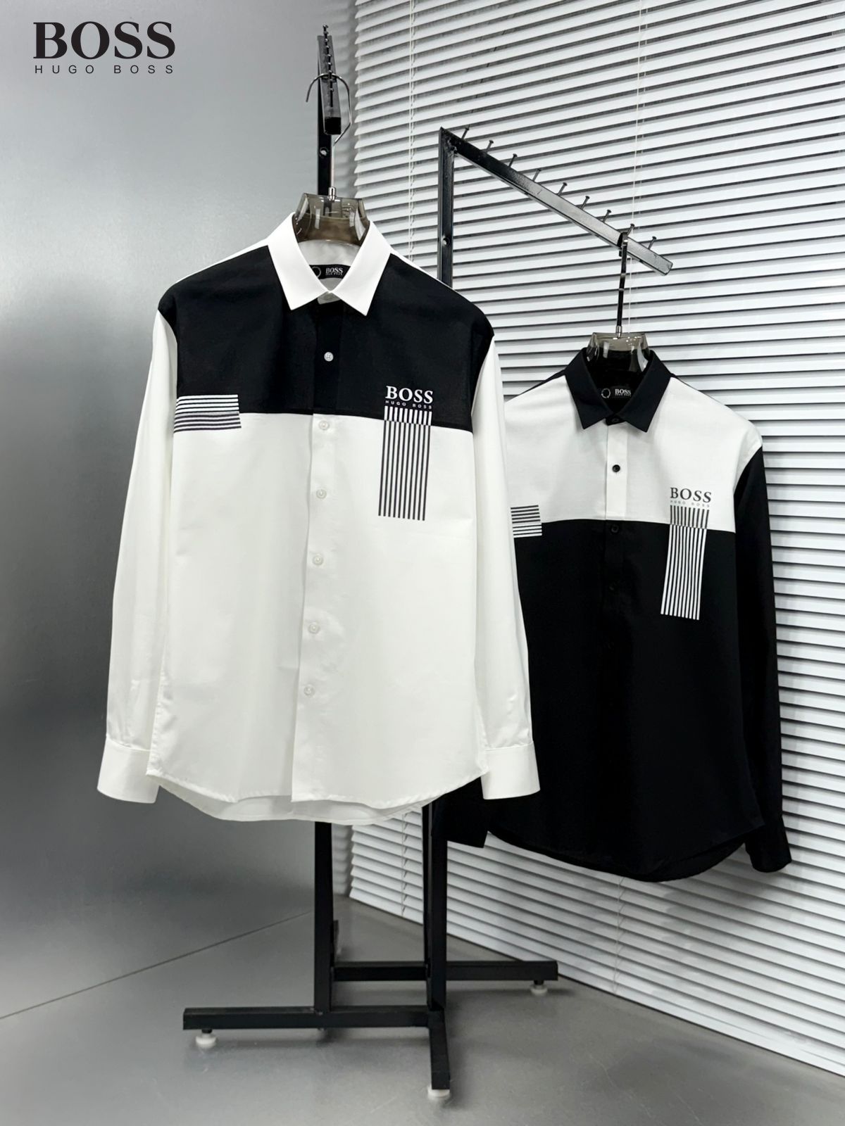 BOSS premium cotton regular fit shirts in black and white
