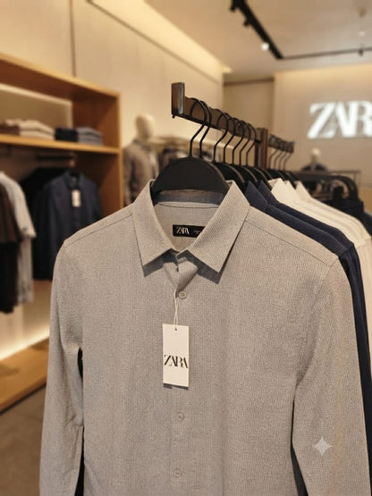 Men's Beige Raymond fabric casual shirt front view
