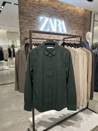Men's olive green Raymond fabric shirt for everyday wear
