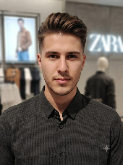 Men's black textured cotton lycra casual shirt for office and party wear
