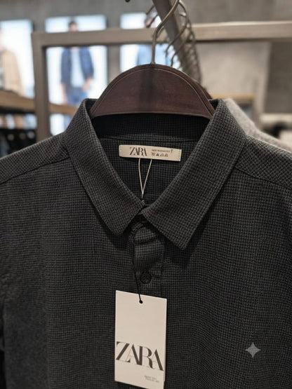 ZARA men's black cotton lycra regular fit shirt with Raymond fabric
