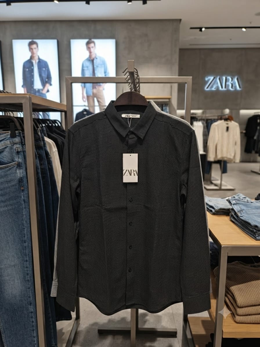 ZARA black regular fit men's shirt with premium Raymond cotton fabric
